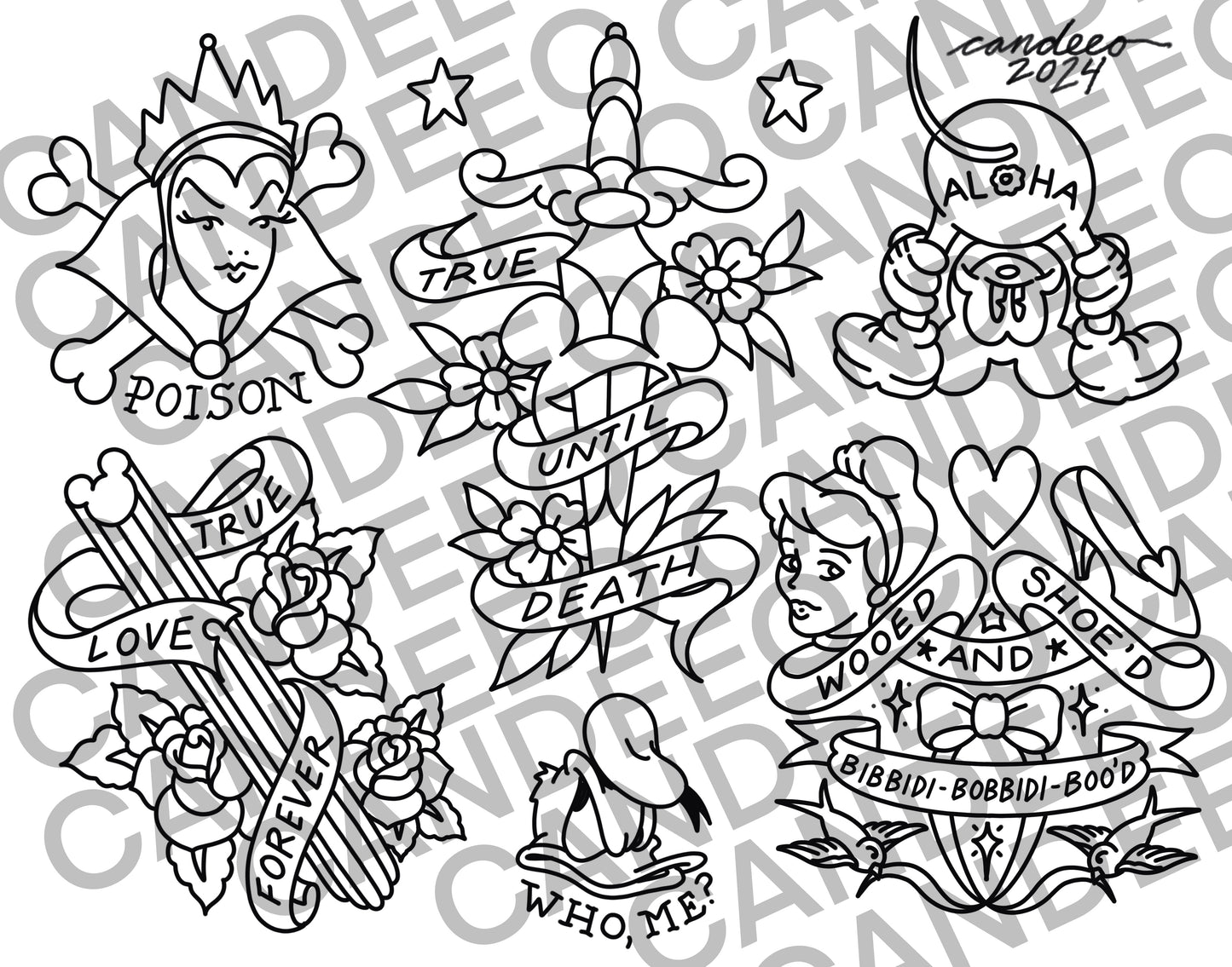 Magical World of Tattooing - Digital Tattoo Flash with Linework